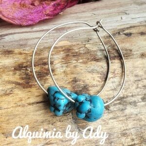 Western style turquoise silver statement dangle earrings